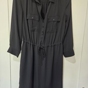 Anne Taylor LOFT All Black Shirt Dress Size 6 Womens 3/4 length sleeves Fall!